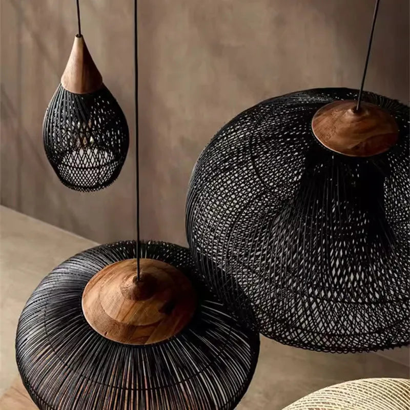 Afralia™ Vintage Rattan Pendant Lamps: Japanese Wabi Sabi Style for Kitchen, Dining Room