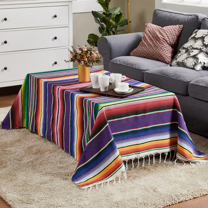 Afralia™ Mexican Woven Tassel Sofa Blanket & Tablecloth