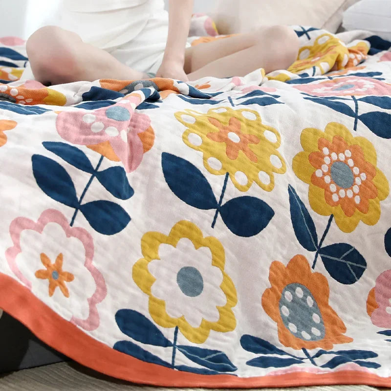 Afralia™ Japanese Cotton Gauze Flower Blanket: Soft and Breathable Summer Throw