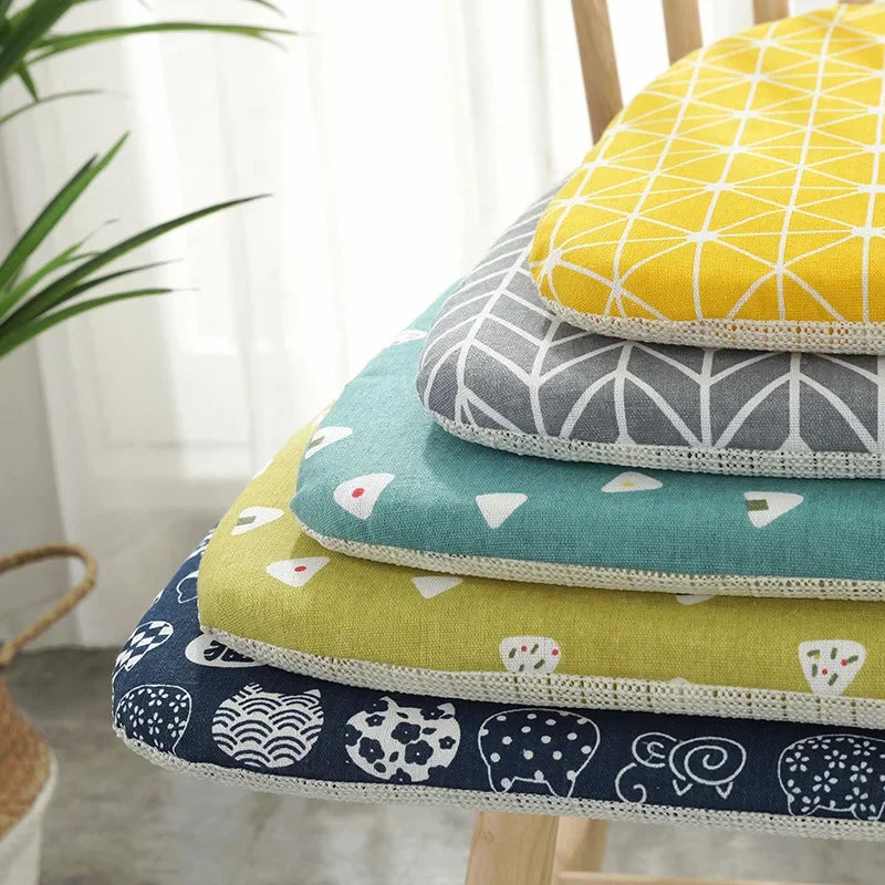 Afralia™ Cotton Hemp Dining Chair Cushion - Nordic Print, Non-Slip, Comfortable Office & Living Decor