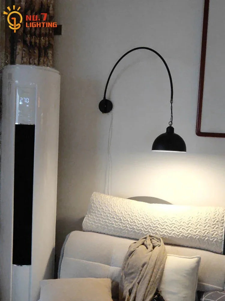 Afralia™ Rotatable Black Wall Lamp LED E27 Swing Arm Long Pole Industrial Design