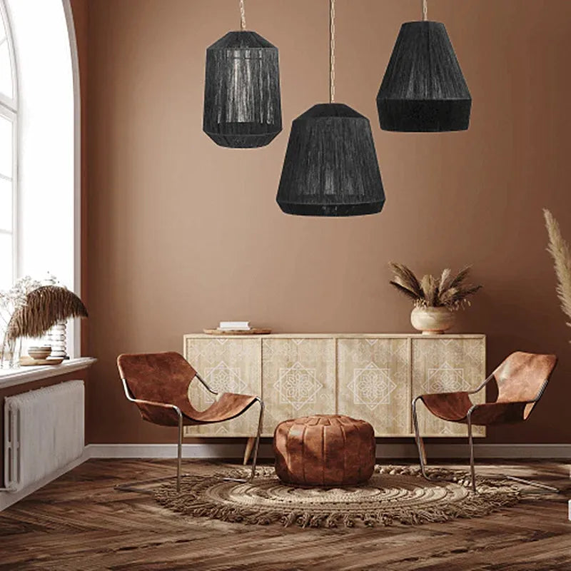 Afralia™ Vintage Rattan Pendant Lamp for Retro Country Loft Living Room Kitchen