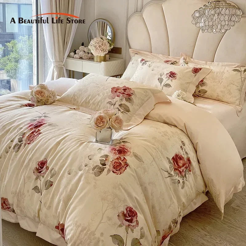 Afralia™ French Vintage Rose 1000TC Egyptian Cotton Bedding Set