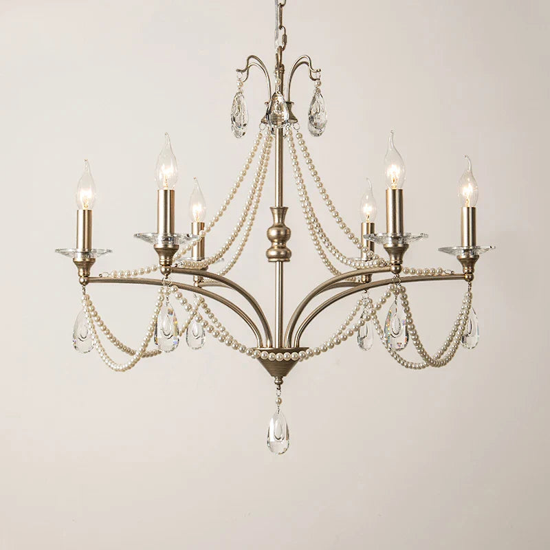 Afralia™ French Retro Pearl Crystal Chandelier for Home Dining Room Villa Luxury Decor
