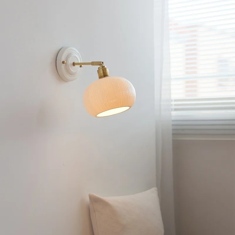 Afralia™ Nordic Ceramic LED Wall Sconce Copper Bedside Lamp for Living Room Bedroom Mirror