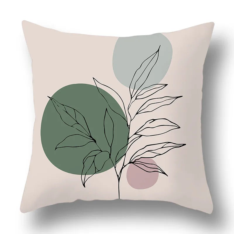 Afralia™ Green Plants Geometric Print Pillow Cover - Home Sofa Cushion Cover