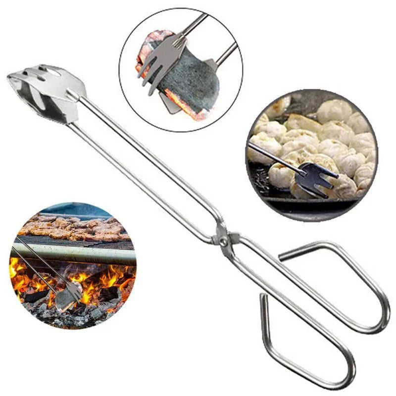 Afralia™ Stainless Steel BBQ Scissors Type Food Clip -  Outdoor Gadget