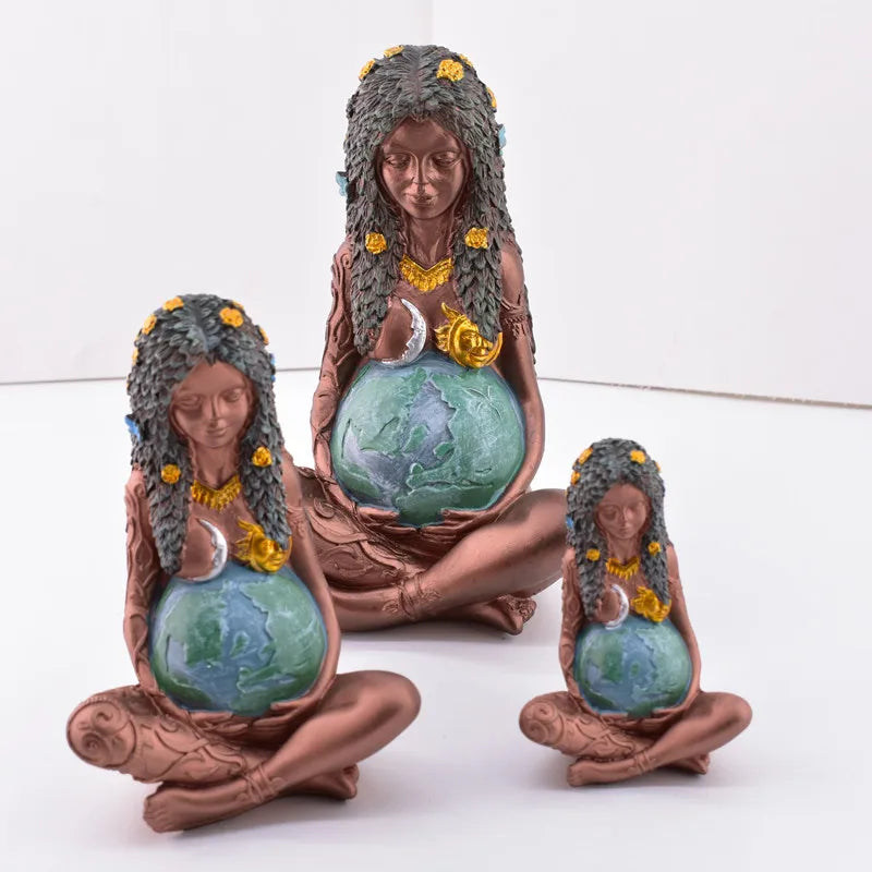 Afralia™ Gaia Mother Earth Lotus Yoga Pose Resin Figurine Decor for Home Nature Sculpture