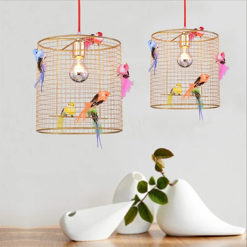 Afralia™ Gold Bird Cage Pendant Lamp for Nordic Loft Home Living Room Bedroom