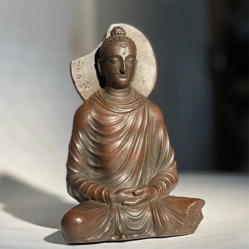 Afralia™ Ceramic Buddha Sculpture Home Decor Ornament - Retro Seated Abstract Statue