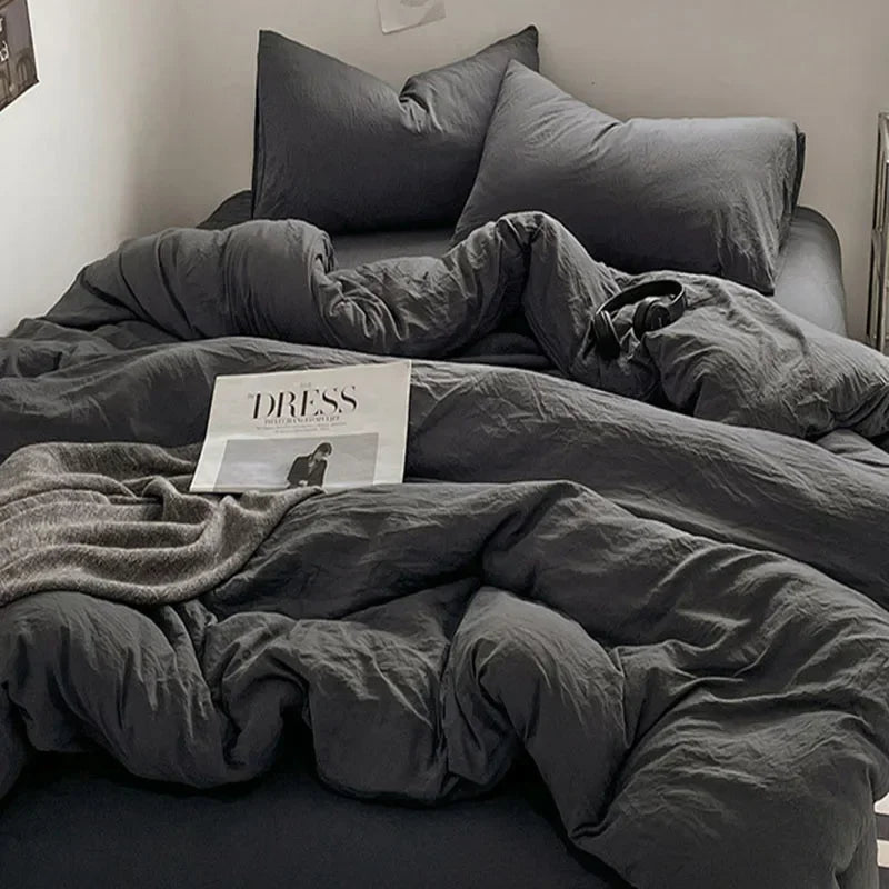 Afralia™ Solid Sleep Naked Cotton Bedding Set 4Pcs, Super Soft Mix Colored Comfort Bed Liner