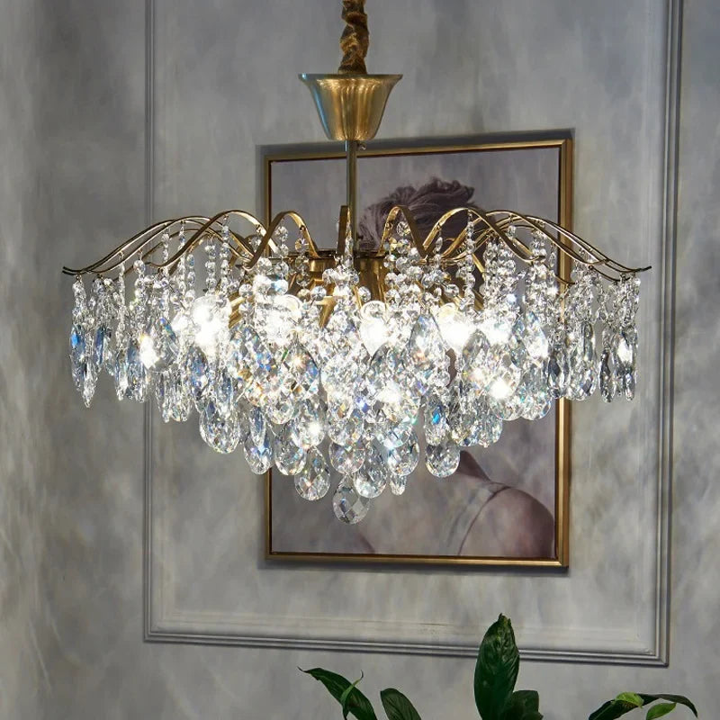 Afralia™ French Crystal Pendant Chandelier Ceiling Light for Living Room Dining Table