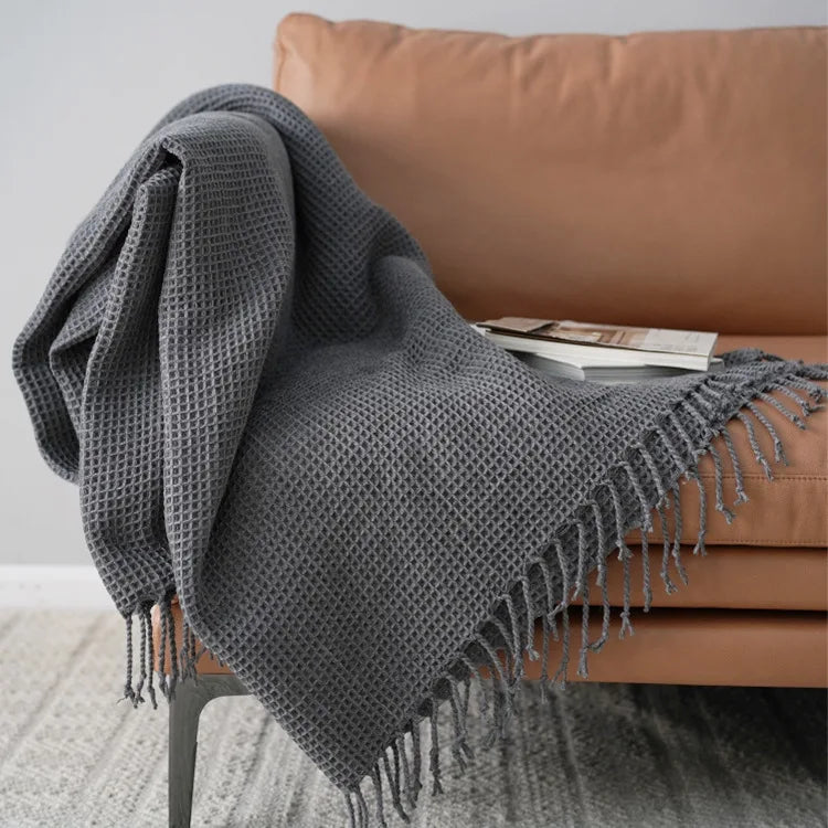 Afralia™ Waffle Knit Blanket - Soft & Breathable Solid Color Sofa Cover & Bed Throw