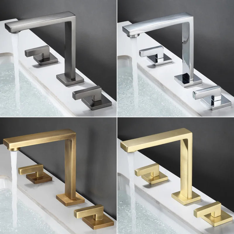 Afralia™ Brushed Gold Basin Faucet: Brass Antique Sink Faucet, 3 Hole Waterfall Bathroom Tap