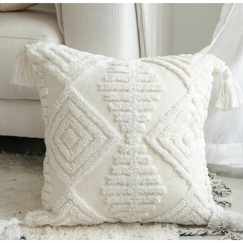 Afralia™ Tufted Tassel Throw Pillow Case Cream Beige 45x45cm