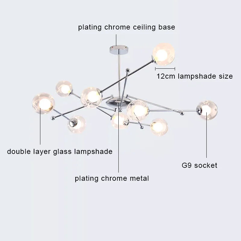 Afralia™ Glass Ball LED Chandelier Chrome Pendant Lamp for Home Decor