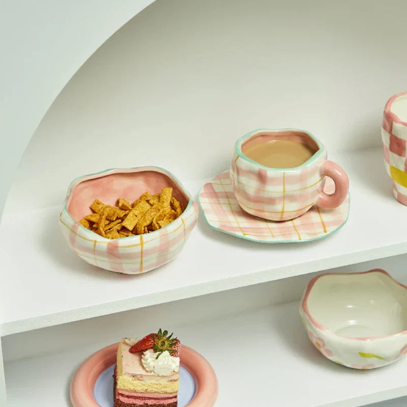 Afralia™ Ceramic Flower Coffee Cup Set with Saucer - Microwave Safe