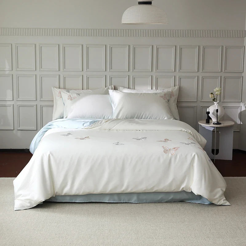 Afralia™ Butterfly Embroidery Lyocell Cotton Bedding Set, Silky Soft Cool Feeling Sheets