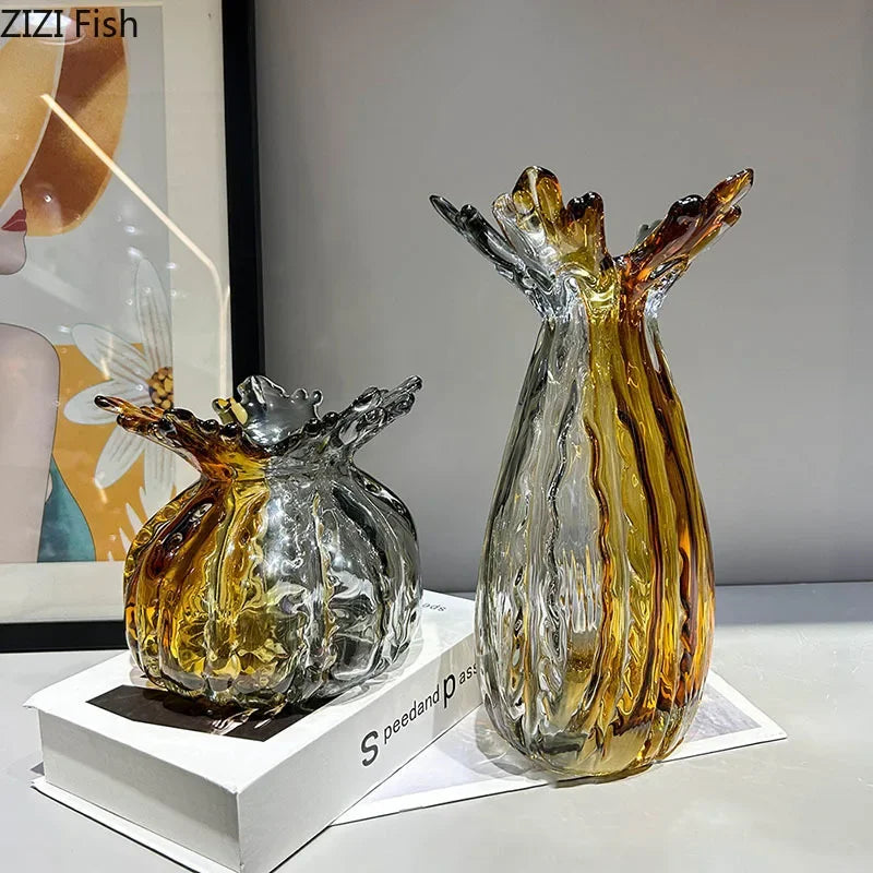 Afralia™ Glass Vase: Creative Flower Edge Decor for Desk, Home Decor, Crafts, Ornaments