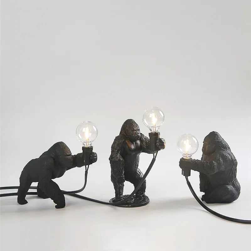 Afralia™ Mini Gorilla Resin Monkey Desk Lamp for Children's Bedroom Decor