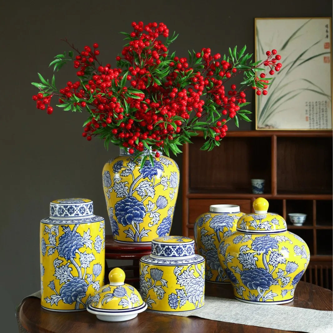 Afralia™ Chinese Blue White Porcelain General's Jar Flower Vase Home Decoration