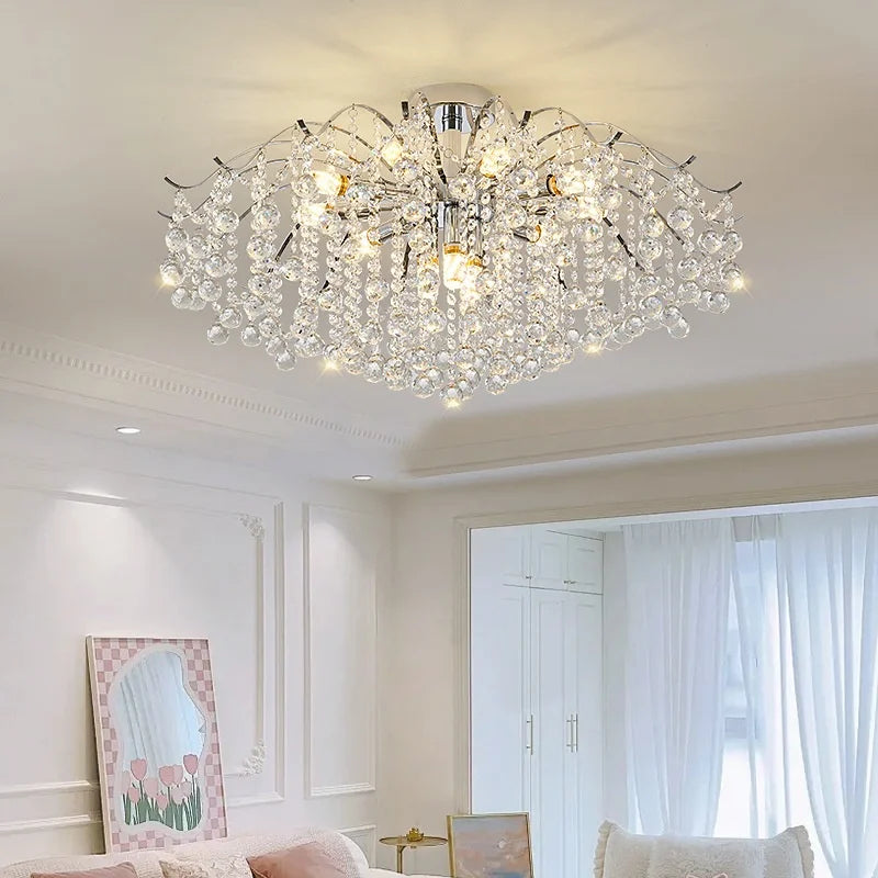 Afralia™ Chrome LED Ceiling Lights E14 Chandelier for Living Room Home Decor