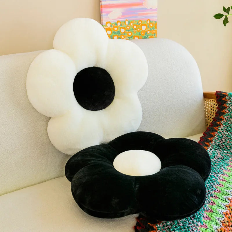 Afralia™ Flower Cushion Sofa Pad Black White Lumbar Support Pillow Room Decor