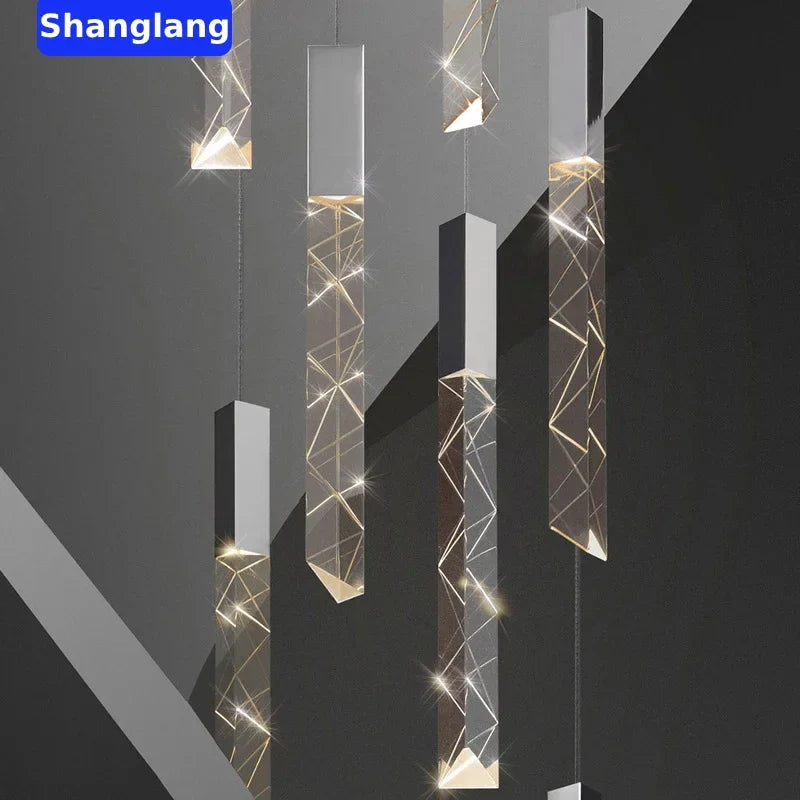 Afralia™ Crystal Chrome LED Chandelier: Luxury Duplex Stair Loft Pendant Light for Living Room