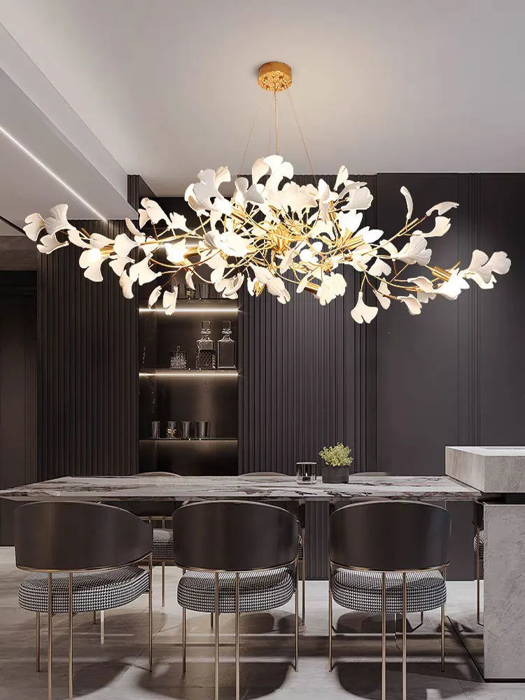 Afralia™ Nordic Ceramic LED Chandelier: Elegant Ginkgo Leaf Lamp for Modern Living & Dining Rooms