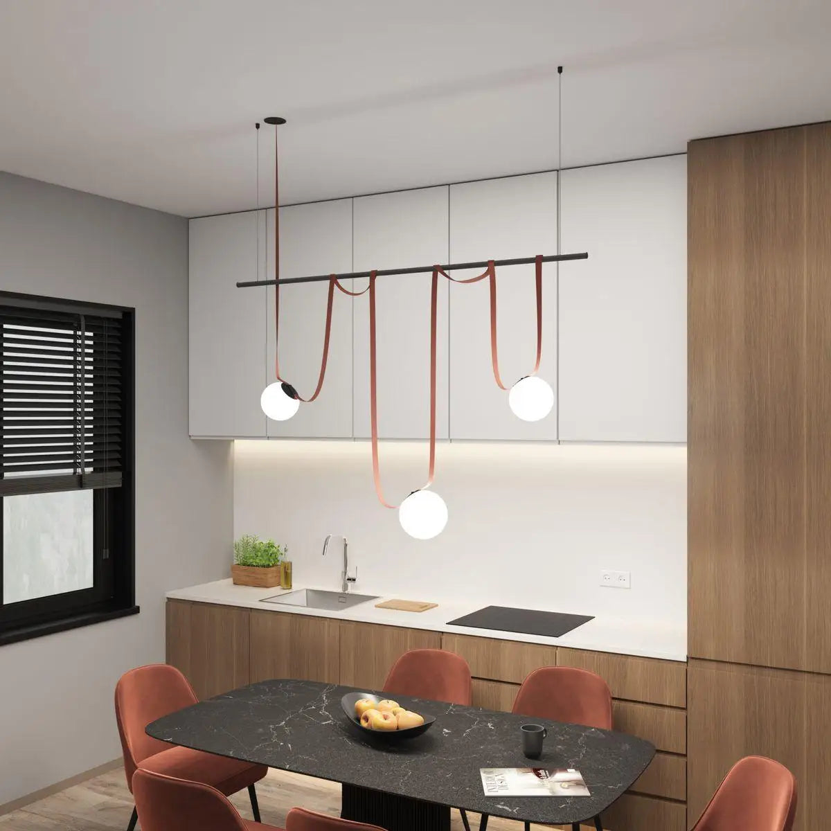 Afralia™ Red Black Line Glass Ball Chandelier Light for Living Room