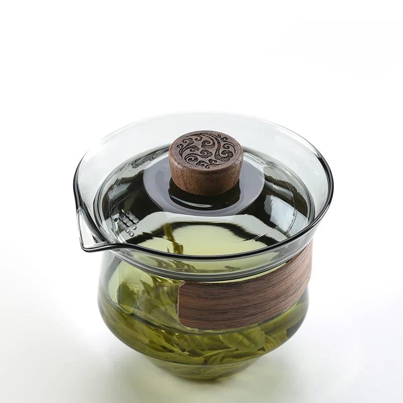 Afralia™ Glass Tureen Teapot Cover Bowl Puer Oolong Kung Fu Tea Set