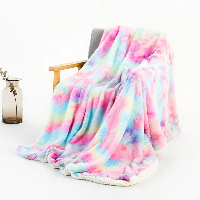 Afralia™ Rainbow Faux Fur Throw Cozy Blanket -Soft Plush All Seasons Sofa Cover