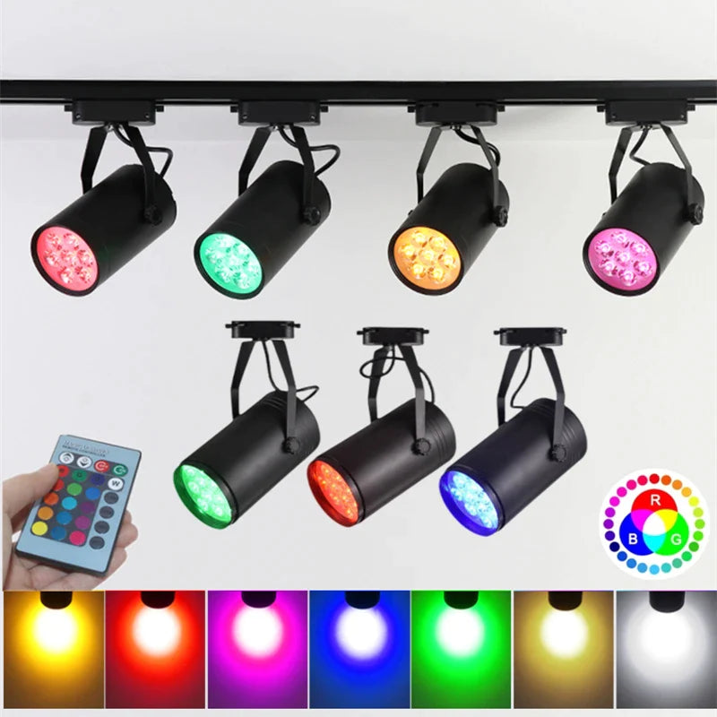 Afralia™ Colorful RGB LED Track Lights, Remote Control Ceiling Rail Lamp for KTV Disco Stage
