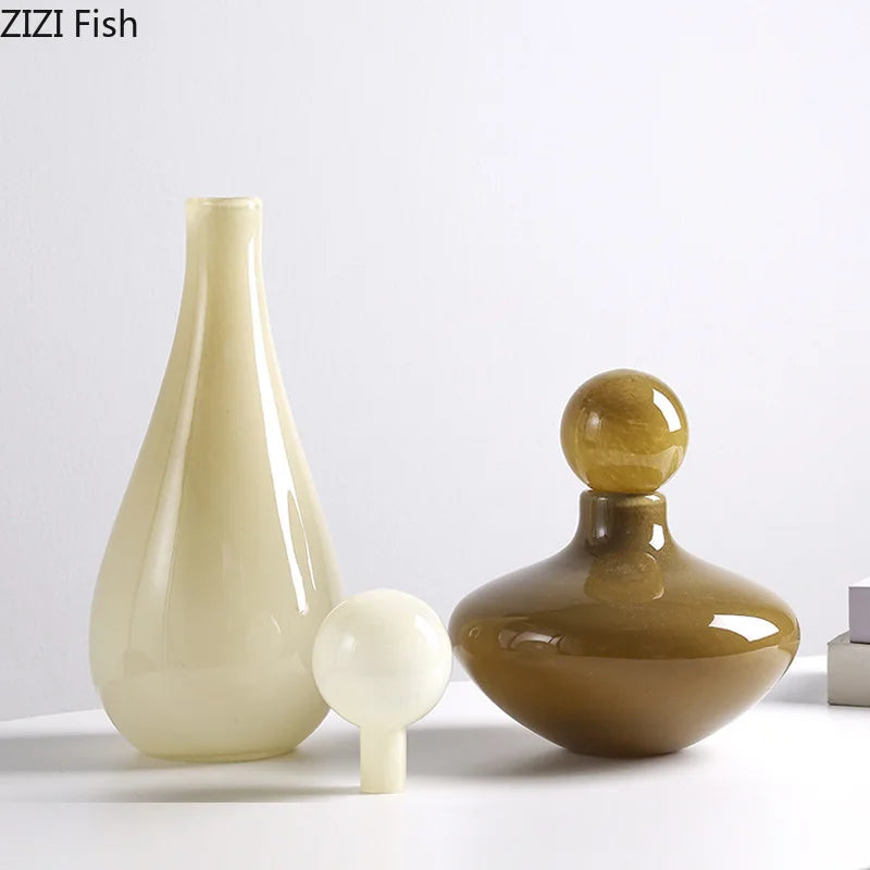 Afralia™ Glass Vase Flower Arrangement Creative Artificial Flowers Colored Room Decor