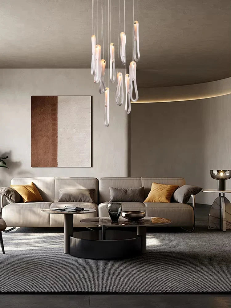 Afralia™ Linear White Glass Chandelier LED Dimmable Bedroom Light