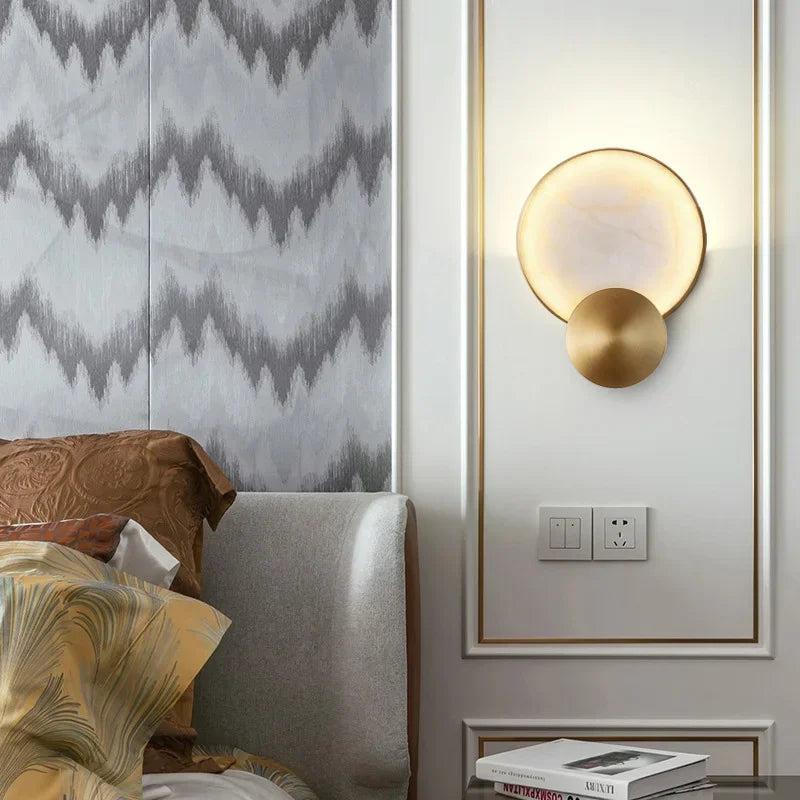 Afralia™ Round Marble LED Wall Lights Gold Metal Surface Mount Atmosphere Lamp