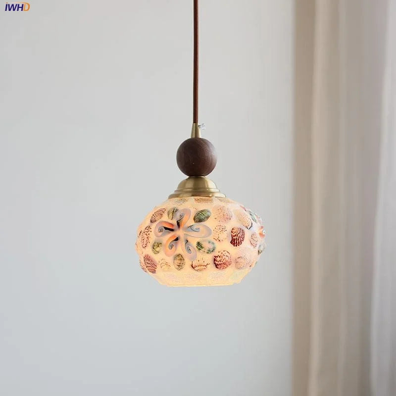 Afralia™ Glass Walnut LED Pendant Lamp Nordic Modern Dining Room Light Hanglamp