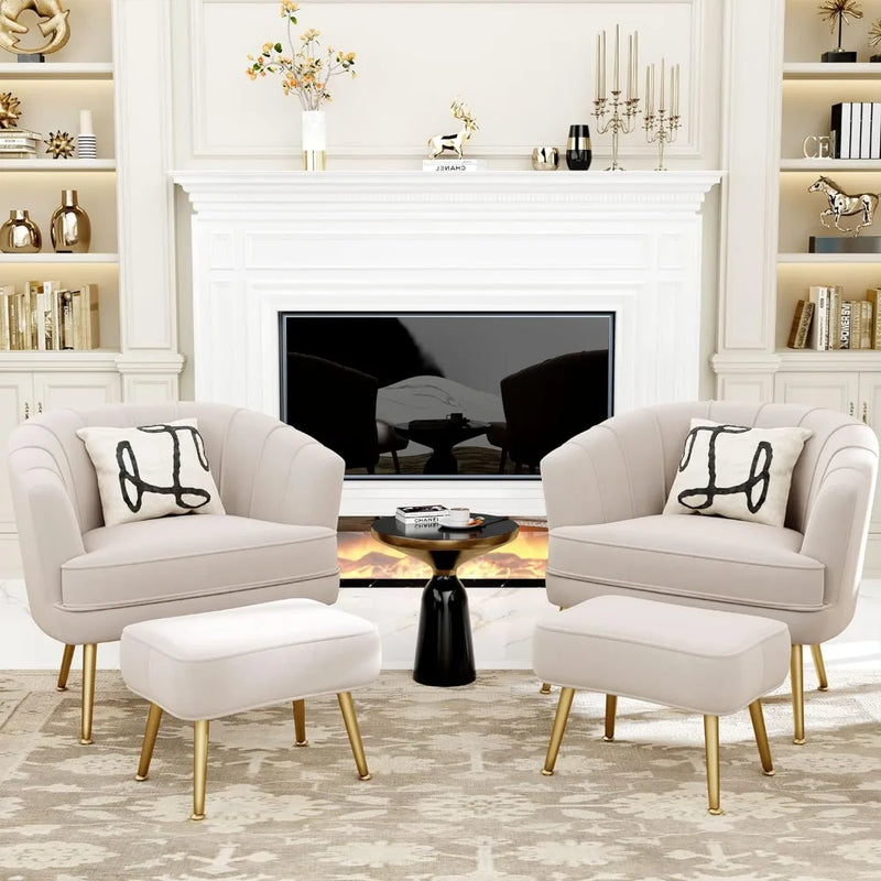 Afralia™ Comfortable Beige Bucket Shaped Club Living Room Armchair with Golden Metal Legs