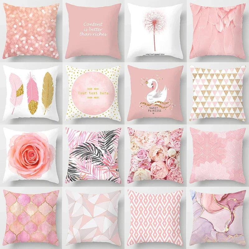 Pink Patterned Afralia™ Decorative Throw Pillow Cover for Car, Chair, Bed & Sofa