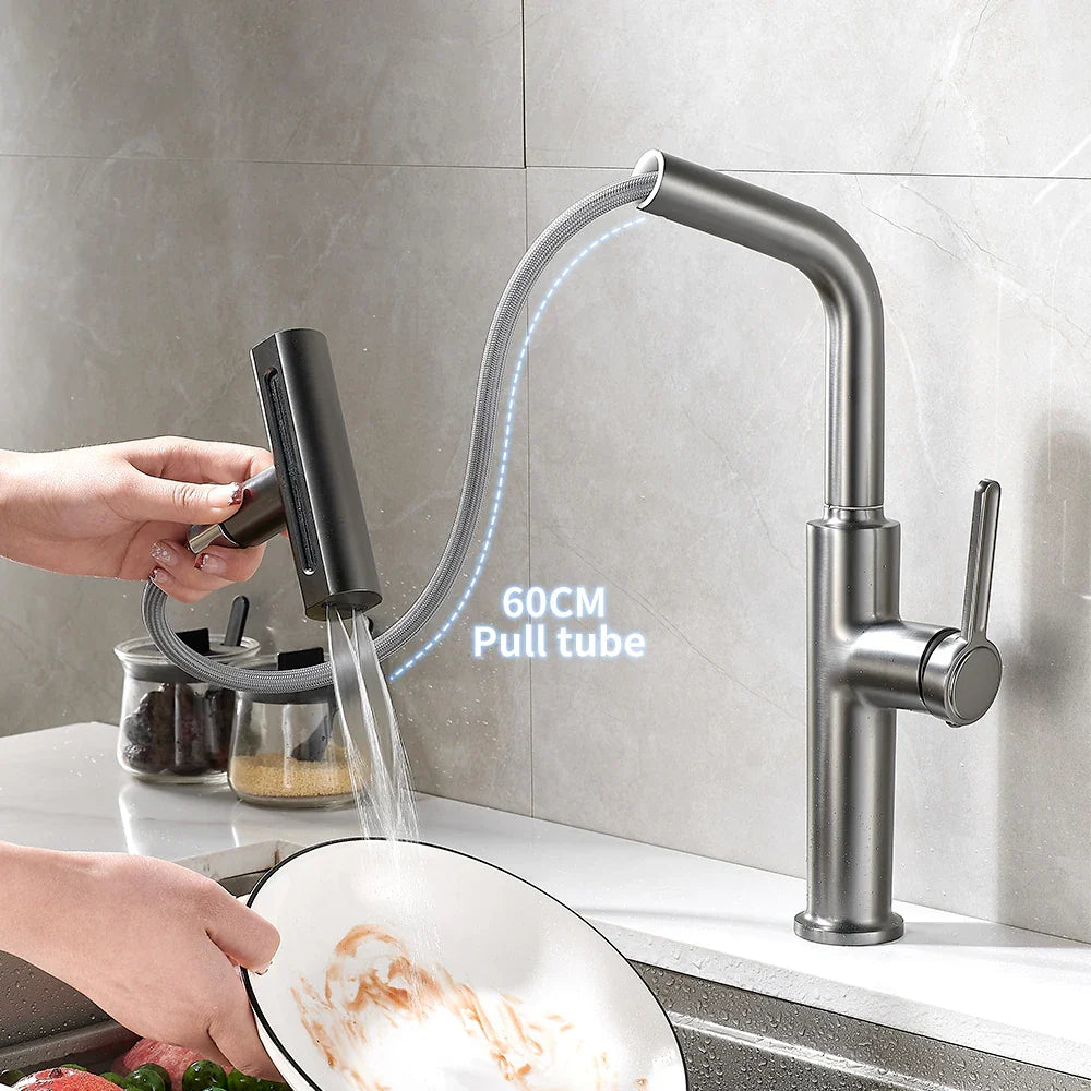 Afralia™ Black Pull Out Kitchen Faucet with Waterfall Stream Sprayer Head