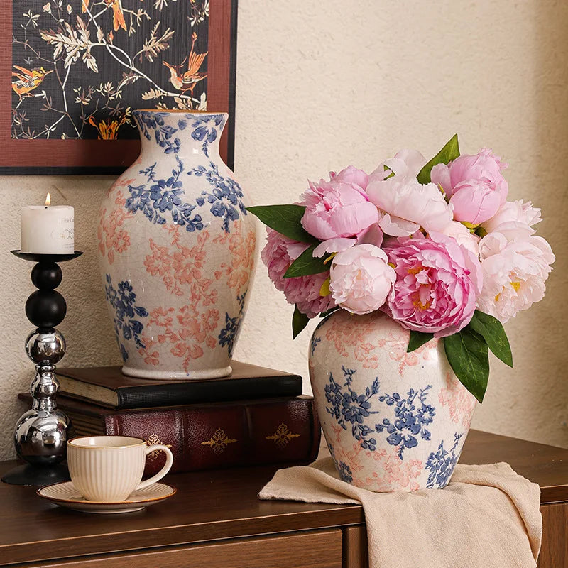 Afralia™ Blue & White Ceramic Vase, Chinese-style Handcrafted Flower Vase - Home Decoration