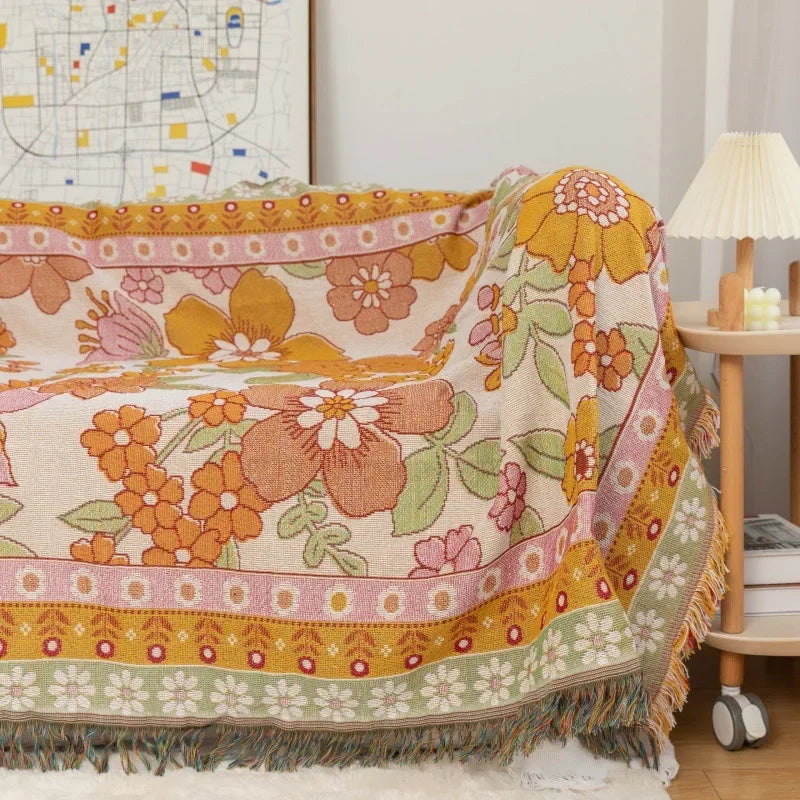 Afralia™ Bohemian Flowers Tapestry Sofa Blanket
