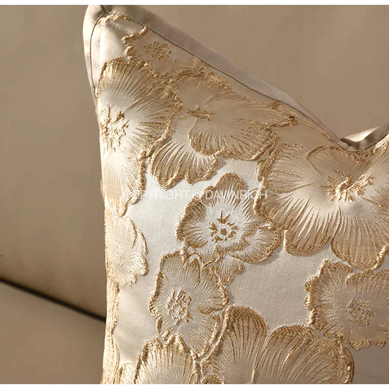Afralia™ Embossed Floral Cushion Cover European Style Champagne Throw Pillow Case
