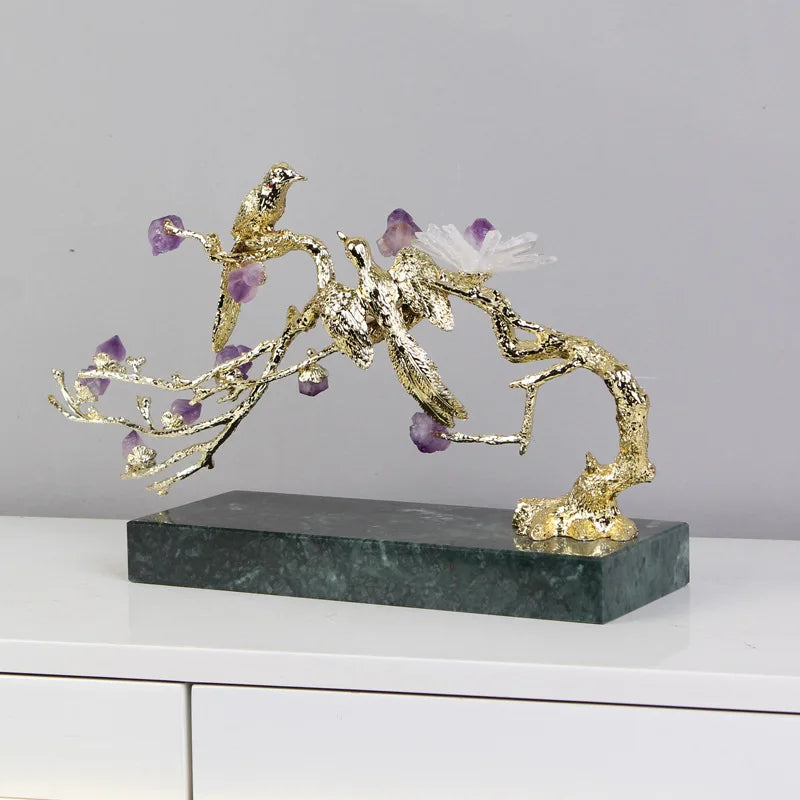 Afralia™ Crystal Golden Tree Handicraft: Artisan Metal Figurine for Home Decor