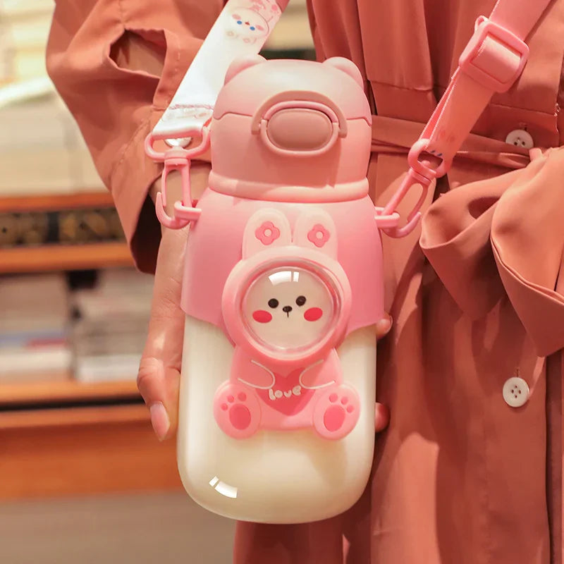 Afralia™ Kids Cute Cartoon Water Cup with Portable Strap - BPA-Free Student Sippy Cup