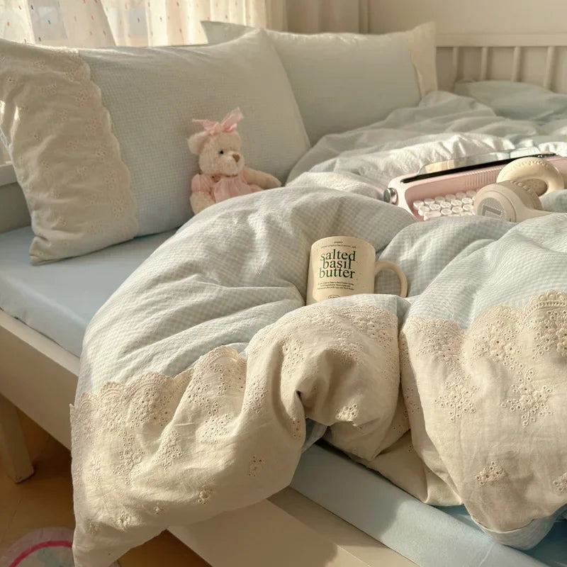 Afralia™ French Lace Washed Cotton Bedding Sets for King Queen Beds