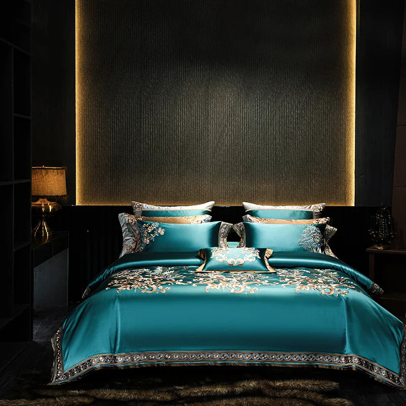 Afralia™ Luxe Brocade Embroidered Cotton Bedding Set - Vintage European Aristocratic Style