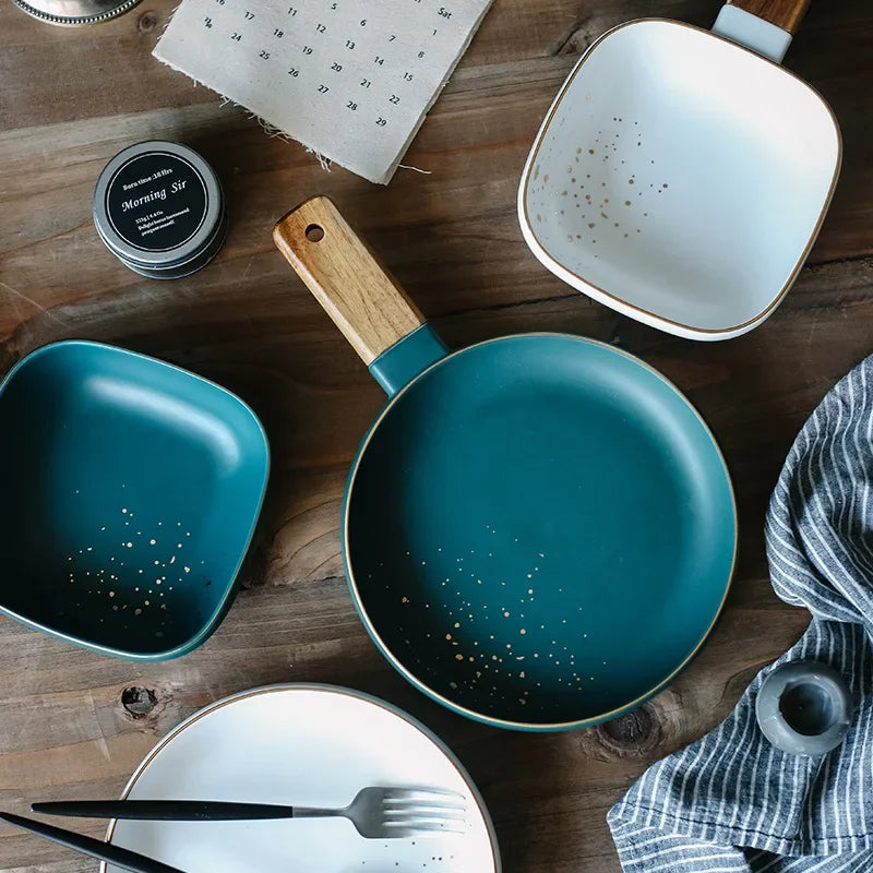 Afralia™ Ceramic Wood Handle Bowl: Nordic Style Salad & Noodle Tableware
