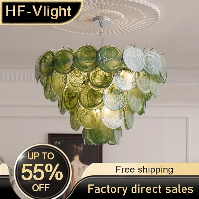 Afralia™ Mulano Glass LED Ceiling Chandelier in Green Blue Pink - Elegant Art Decoration
