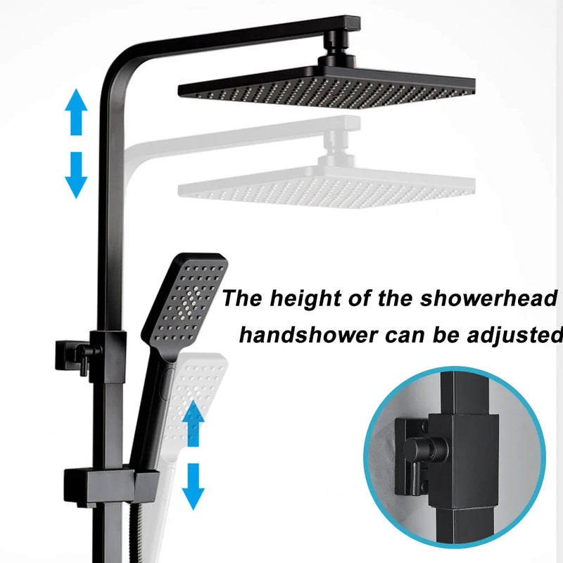 Afralia™ Black Brass Shower Faucet Set Rainfall Bathtub Tap With Bathroom Shelf